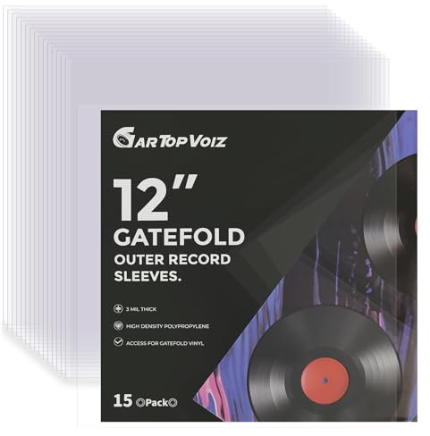 Gartopvoiz Gatefold Outer Vinyl Record Sleeves, 12 3 Mil Plastic Album Cover Clear Protection, 15pcs