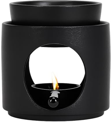 Duftlampe Für ätherische öle, Duftlampe Teelicht mit Teelichthalter, Keramik Diffuser Aromalampe, Abnehmbare Schale für Dekoration, Yoga, Schlafzimmer (Schwarz)