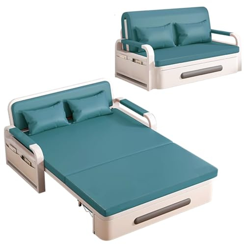 Ausziehbares Ledersofa mit Stauraum, Rahmen aus Karbonstahl, schalldichtes Design, vielseitiges Couchbett für Wohnung, Wohnzimmer und Schlafzimmer (Orange, 192 x 128 x 65 cm)