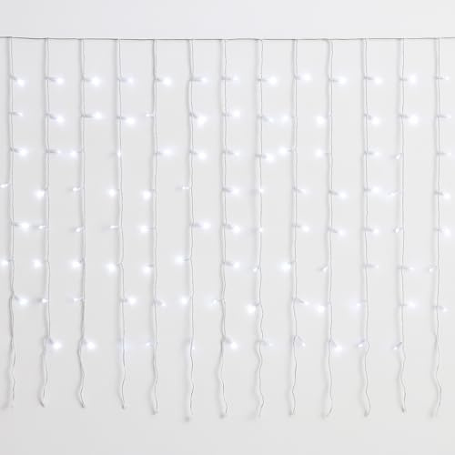 IXTRIMA Tenda Luminosa 200 LED, 3Mt, Luce Bianca, Cavo Bianco, IP65, Prolungabile, Effetto Flash, Con fili uniformi da 1 metro, ghirlanda nataliza, negozi, balcone natale