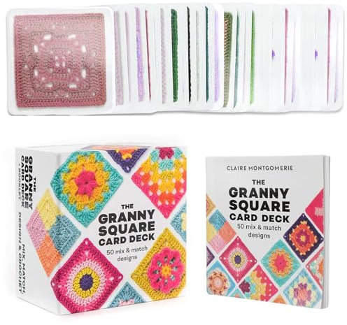 YOYEAH Granny Square Häkel-Karten Set mit Buch, 50 Häkeln Karten & Zubehör für Crochet Granny Squares, Inklusive Häkelschrift und Anleitungsheft