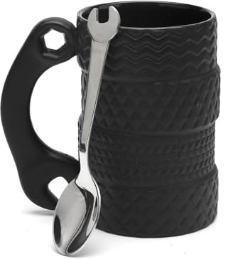 XRVRILE Reifentasse Großes Fassungsvermögen 450ML Keramik mit Löffel, Reifentasse 3D Große Autotasse mit Henkel, Kaffeetassen für Büro, Zuhause, Fahrer Mechaniker, für Männer, Autoliebhaber