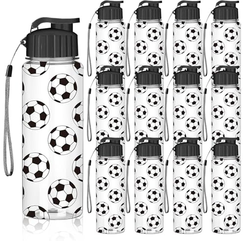 MSYU 12 Pcs Football Water Bottles Bulk, 500ml Reusable Sports Bottles with Leak-Proof Flip Top - BPA Free Plastic - Ideal Football Party Bag Fillers, Team Gifts for Kids, School & Club Players