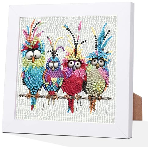 GHHKUD Vögel Diamond Painting Kinder mit Rahmen, Diamond Painting Bilder Erwachsene, Diamant Malerei Set Geschenk für Kinder und Mädchen ab 6 8 10 Jahren, Diamant Art Home Decor(18x18cm)