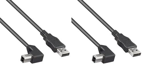PremiumCord Câble USB 2.0 Haute Vitesse M/M 2 m, A Mâle vers B Mâle Coudé À 90°, Câble de Connexion USB Pour Scanners Etc., Double Blindage, AWG28, Couleur Noir, Longueur 2 m (Lot de 2)