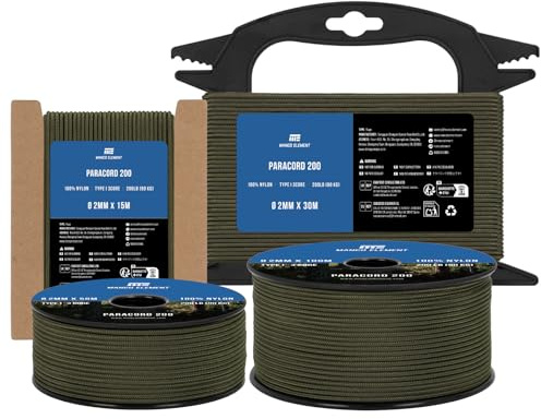 Manco Element Paracord 2mm 15m Cuerda Nylon 3 Hebras Tipo I Cordino | Negro, 100% Nylon, Capacidad de 90kg (200lbs), Ideal para Bricolaje, Al Aire Libre, Camping, Bobina