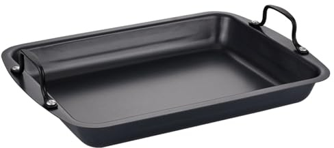 TOMETURE Sartén rectangular para asar pescado - Bandeja antiadherente para hornear con asa para verduras, carnes a la barbacoa - Plancha plana de inducción de acero inoxidable de 40 x 28,5 x 9 cm