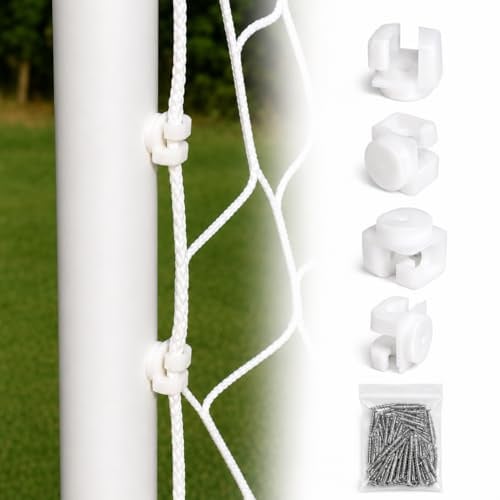 Ganci in Nylon per Reti Porte da Calcio e Calcetto in Acciaio, Ganci Reggirete con Fissaggio a Vite, Viti Incluse Ø 3,5 x 25 mm, Accessori per Porte Calcio, Colore Bianco