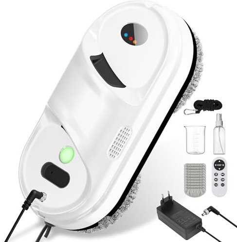 Bryquelin Robot Laveur de Vitre - Aspiration 5600Pa & Double Pulvérisation Automatique, Robot Lave Vitre Intelligent avec Détection des Frontières, 10 Chiffons
