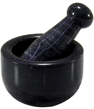 KLEO Ensemble de mortier et pilon en pierre naturelle noire de 7,6 cm de diamètre pour épices, broyeur de pilules…