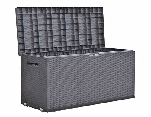 Dynamic24 Auflagenbox mit Tragegriff und Rollen Gartenbox Gartentruhe Auflagen Kissen Garten Box Truhe Terrasse Balkon Aufbewahrung rollbar (349 L)