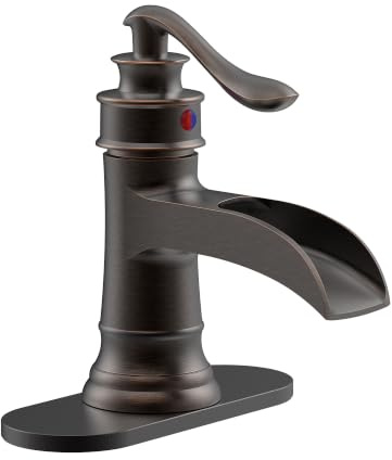 Homevacious Bathroom Faucet Waterfall Sink Faucets Oil Rubbed Bronze | Single Handle Farmhouse Sink Vanity 1 Hole or 3 Hole Basin Mixer Tap Lavatory Faucet with Deck Plate - Oil Rubbed Bronze