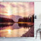 ABAKUHAUS Landschaft Duschvorhang, Jackson Lake in USA, Stoffliches Gewebe Badezimmerdekorationsset mit Haken, 175 x 180 cm, Hellgelb Pfirsich