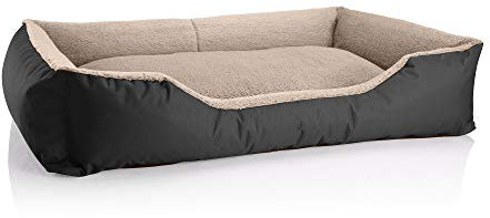 BedDog Hundebett Teddy, Hundesofa aus Cordura und Microfaser-Velours, waschbares Hundebett mit Rand, Hundekissen Vier-eckig, für drinnen, draußen, Größe XXXL, schwarz-beige