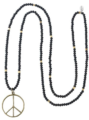 KELITCH Classic Peace Anhänger Halskette Love Hippie Frosted Crystal Beaded Halsketten (Matt-schwarz)