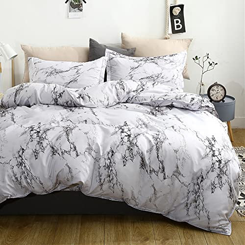 AShanlan Marmor Bettwäsche 200x200 Weiß Grau Marmor Muster Mikrofaser Bettbezug Set mit Reißverschluss 3-Teilig uper Weiche Bettwäsche + 2 Kissenbezüge 80x80cm