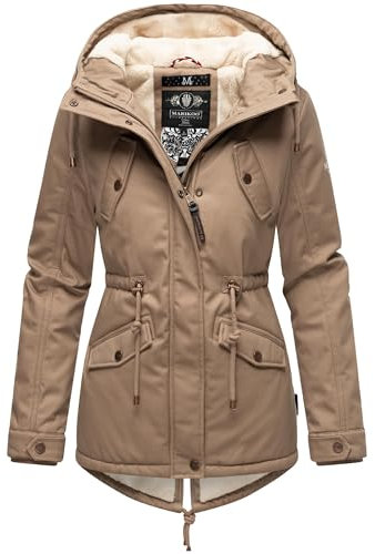 MARIKOO Damen warme Winterjacke mit kuscheliger Verstellbarer Kapuze Manolya Taupe Gr. L