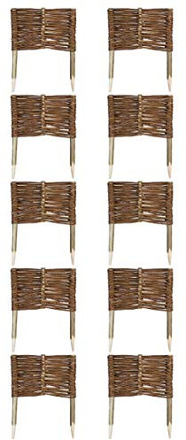 10 x Weide Beeteinfassung 16 Größen ( Höhe: 20 cm Länge: 30 cm ) Weidenzaun Rasenkante aus Weidengeflecht - Garten Beetbegrenzung für Blumen und Gemüse - Steckzaun mit Buchepflöcken für Weg-Abgrenzung