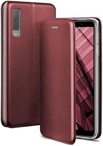 ONEFLOW Business Case für Samsung Galaxy A7 (2018) Handyhülle klappbar mit Standfunktion, Klapphülle Flipcase Cover Dünn, PU Leder Hülle mit Kartenfach, 360 Grad Schutzhülle, Weinrot
