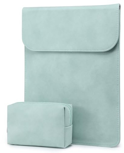 HYZUO 15-16 Zoll Laptop Hülle Tasche Laptophülle für MacBook Pro 16 M4/M3/M2/M1 A3403 A3186 A2991 2025-2019, XPS 15, MacBook Pro 15 2015-2012 A1398, Kunstlederhülle mit Tragetasche, Mintgrün