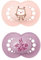 MAM Original Elements Schnuller im 2er-Set, symmetrischer und kiefergerechter Baby Schnuller aus SkinSoft Silikon, stillfreundliche Form, mit Schnullerbox, 6-16 Monate, Eule/Blume