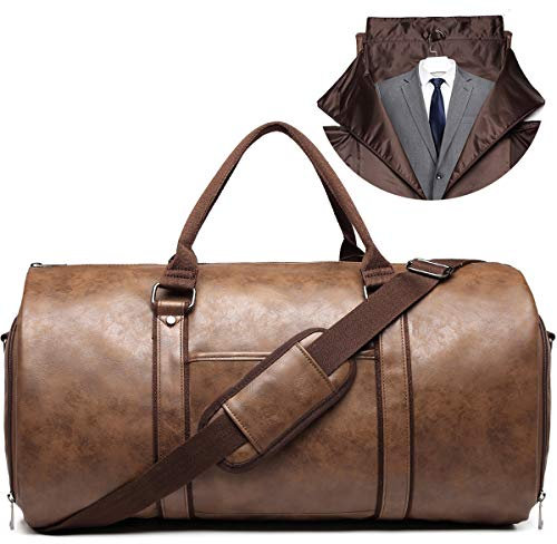 BOLOSTA Handgepäcktasche für Reisen, Leder, wandelbar, für Herren, mit Schuhfach, wasserdicht, perfekt für Geschäftsreisen/Ehemann-Geschenke, Braun, Für Reisen