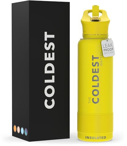 Coldest Insulated Water Bottle with Straw Lid - Stainless Steel Metal Insulated Bottle for Men & Women (Solar Yellow, 40 oz)