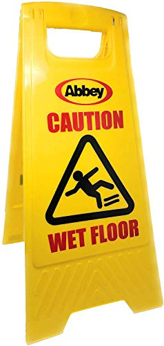 Abbey Warning Caution Wet Floor Sign Yellow 640mm Height – Cleaning in Progress Floor Sign Printed on the Other Side – Mini Wet Floor Sign Ideal for Commercial Business use