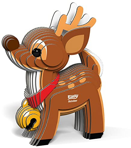 EUGY 650054 Rentier, 3D Tier-Puzzle für Kinder und Erwachsene zum Zusammenbauen, DIY Tierfigur, Bastelset ab 6 Jahren, Braun