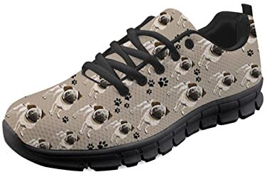 Howilath Mops Hund Damen Sneakers Braun Paw Puppy Dog Lässige Laufsport Slip Atmungsaktive Wanderschuhe Bequeme Schuhe Sneakers EU 39