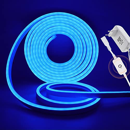 XUNATA 12V Dimmbar Neon LED Streifen, 2835 LED Strip Wasserdicht Diffusion Silikon Neon Flex LED Lichtband Lichtschlauch für Innen Aussenbereich Heim Weihnachtsfeier Deko (Blau, 5M)