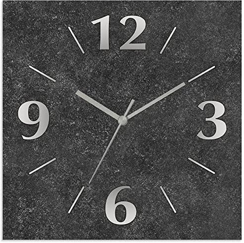 ARTLAND Wanddeko Wanduhr ohne Tickgeräusche Alu Funkuhr 30x30 cm Quadratisch Lautlos analoge Funkuhr, 4 Ziffern 30x30 cm Granitoptik Gesteinoptik Anthrazit J4XM