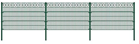 HOME DELUXE - Doppelstabmattenzaun MORATA Grün, Dekor Raute - Länge: 26m Höhe: 200cm Komplett Set - feuerverzinkter Stahl - langlebige Pulverbeschichtung I Gartenzaun, Zaun