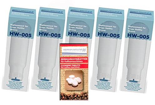 6 x HW-005 kompatibler Wasserfilter für Melitta Kaffeevollautomaten/Espressomaschinen ersetzt Pure Aqua AQK-05 + 10 Reinigungstabs