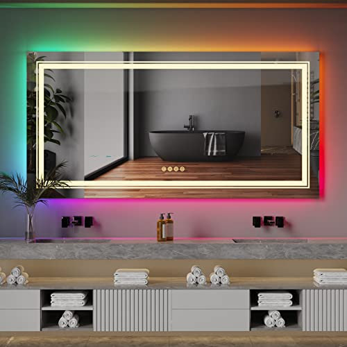 LUVODI Miroir Salle de Bain Lumineux RGB: 105x90cm Miroir LED avec Éclairage Intégré Anti buée Miroir Mural Multicolore avec Interrupteur Tactile 9 Mode d'Eclairage IP65 Mémoire Horizontal/Vertical