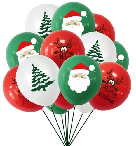 POPOYU 15 Stück Weihnachten Geburtstagsdeko,12 Zoll Weihnachtsfeier Kindergeburtstag Party Ballons Santa Luftballons Dekorieren Christmas Latexballons für Weihnachten Kindergeburtstag Party Dekor