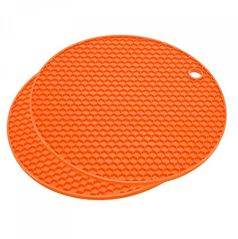 sourcing map Silicone Trivet Mats 2pcs, Round Hot Pan Pads Hot Pot Holder, Heat Resistant Honeycomb Drying Mat for Kitchen Counter Table - Orange