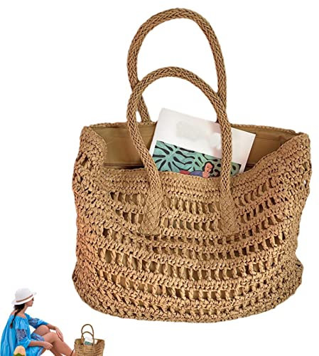 Cyhamse plage d'été en paille - Grancapacité marque luxe - Sacs à main pour femme - Sacs à main à bandoulière - plage en paille pour femme