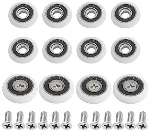 12 Sets Shower Door Wheels, Rollers Replacement Part for Bathroom Glass Door Runners,Curved Shower Doors Pulley ,Outside Diameter 23mm and 25mm