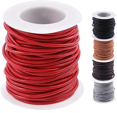 Swpeet 1 rouleau de corde en cuir de vachette ronde pour la fabrication de bijoux, lacets, bracelets tressés, applications polyvalentes, 2 mm x 9,9 m