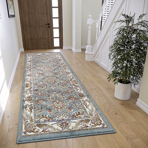 Hanse Home Reni Teppich Orientalisch – Orient Läufer klassisch dicht gewebt mit Ornamenten und Blumenmotiven Weicher Kurzflor für Schlafzimmer, Esszimmer, Wohnzimmer, Flur – Mint Creme, 80x240cm