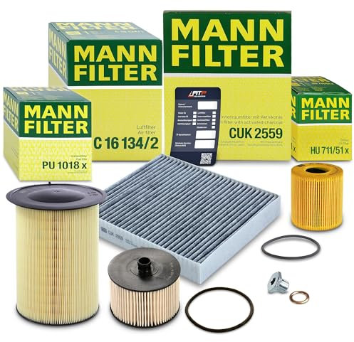 MANN-FILTER Inspektionspaket Filterset 1x Ölfilter, 1x Luftfilter, 1x Innenraumfilter (Aktivkohlefilter), 1x Kraftstofffilter Kompatibel mit FORD C-MAX (DM2), KUGA I