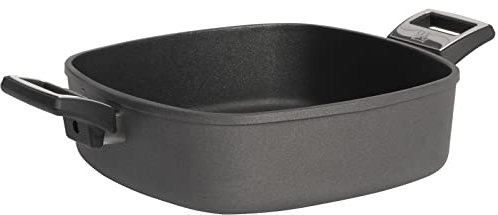 SKK großer viereckiger Aluguss Bräter 28x28 cm - ohne Induktion - quadratische Antihaft beschichtete Bratkasserolle - Made in Germany