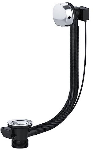 SPARES2GO Badewannenablauf-Kombinations-Drehstopfen, 40 mm, 3,8 cm Überlauf, Pop-Up-Falle, Chrom/Silber