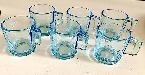 Confezione 6 tazzine caffè in vetro trasparente azzurro (senza piatto) con manico, serie in stile Mediterraneo e marino