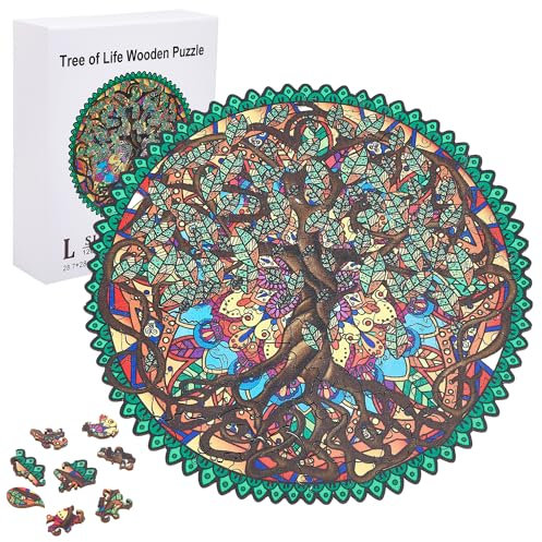GLOBLELAND 120 Stück Baum des Lebens Holzpuzzles Für Erwachsene, Runde Puzzles, Bunte Holzpuzzles Für Erwachsene, Für Geburtstag, Weihnachten, 28.7x28.4 cm