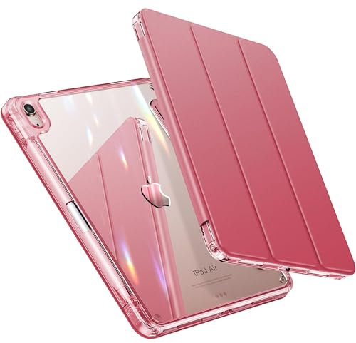 INFILAND für iPad Air 11 Zoll Hülle M2 2024, iPad Air 6/5/4 Hülle 2022/2020 10,9 Zoll - Kristallklare Rückseite Anti-Vergilbung Schutzhülle mit Stifthalter, Auto Schlafen/Wachen, Wassermelone Rot