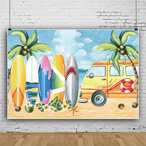 Mateju Geburtstag Party Dekoration, Fotoleinwand Hintergrund, Vinyl Geburtstag Fotohintergrund Tuch, Strand Drucken Poster Foto Stand Hintergrund, Geburtstagsdeko (150x100 cm,Bus)