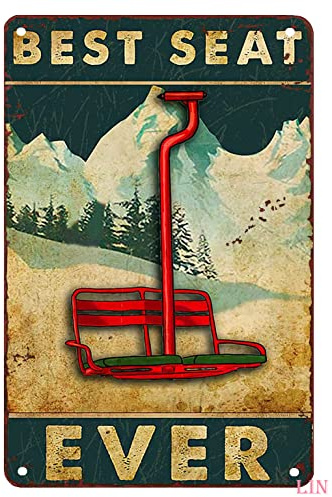 fmrsok Ski-Dekorationen, Outdoor-Ski-Liebhaber, Skifahren-Poster, Best Seat Ever, Metallschilder, Vintage-Raumdekoration, ästhetische Wandkunst, Blechschild, Geschenk für Garage, Badezimmer,