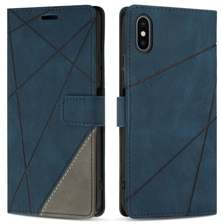 SONWO Case for iPhone XS/iPhone X, Premium PU Leather Flip Wallet Case Cover with Magnetic Closure and Card Slots, Phone Case for iPhone XS/iPhone X, Blue